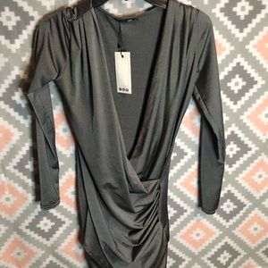 Grey Deep V Plunge Bodycon Dress